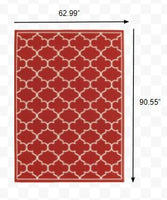 5?x8? Red and Ivory Trellis Indoor Outdoor Area Rug