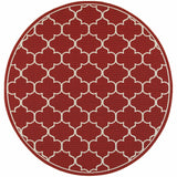 8? Round Red and Ivory Trellis Indoor Outdoor Area Rug