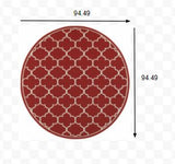 8? Round Red and Ivory Trellis Indoor Outdoor Area Rug