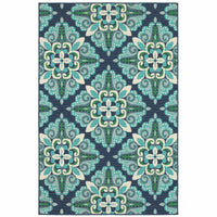 7?x10? Blue and Green Floral Indoor Outdoor Area Rug