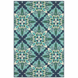 7?x10? Blue and Green Floral Indoor Outdoor Area Rug