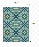 7?x10? Blue and Green Floral Indoor Outdoor Area Rug