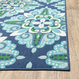 8?x11? Blue and Green Floral Indoor Outdoor Area Rug