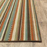 3?x5? Green and Brown Striped Indoor Outdoor Area Rug