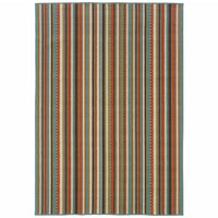 8?x11? Green and Brown Striped Indoor Outdoor Area Rug