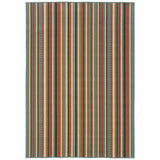 8?x11? Green and Brown Striped Indoor Outdoor Area Rug