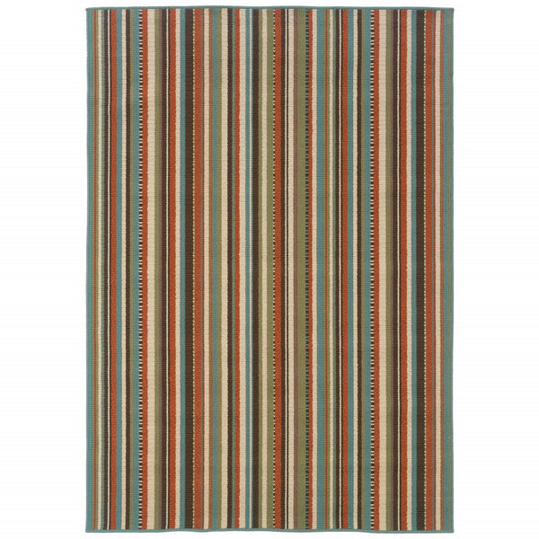 8?x11? Green and Brown Striped Indoor Outdoor Area Rug