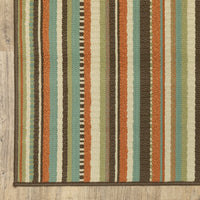 8?x11? Green and Brown Striped Indoor Outdoor Area Rug