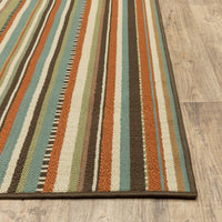 8?x11? Green and Brown Striped Indoor Outdoor Area Rug