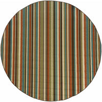 8? Round Green and Brown Striped Indoor Outdoor Area Rug