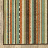 8? Round Green and Brown Striped Indoor Outdoor Area Rug