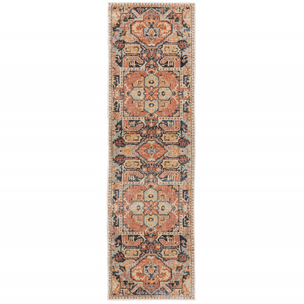 2?x8? Blue and Orange Tribal Runner Rug