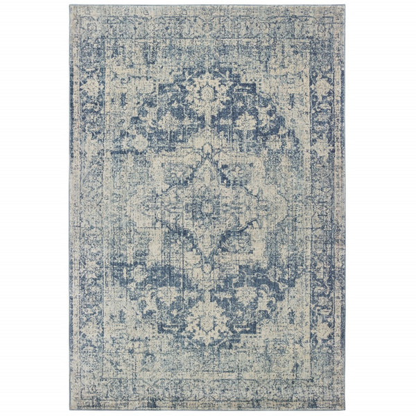 7?x10? Ivory and Blue Oriental Area Rug