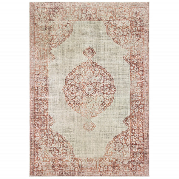 7?x10? Ivory and Pink Medallion Area Rug