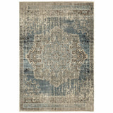 2?x8? Blue and Ivory Medallion Runner Rug