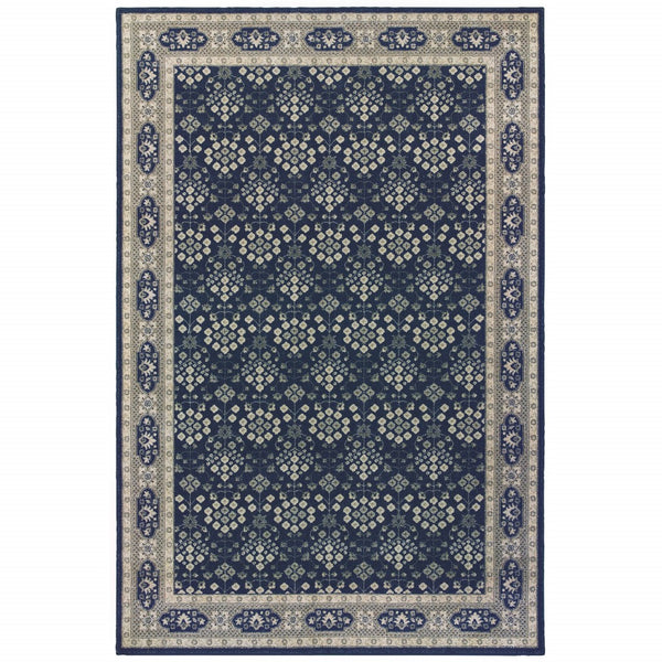 8?x11? Navy and Gray Floral Ditsy Area Rug