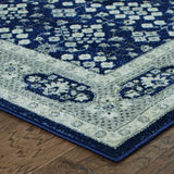 8? Round Navy and Gray Floral Ditsy Area Rug