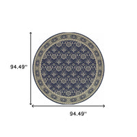 8? Round Navy and Gray Floral Ditsy Area Rug