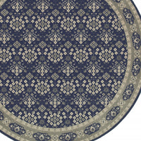 8? Round Navy and Gray Floral Ditsy Area Rug