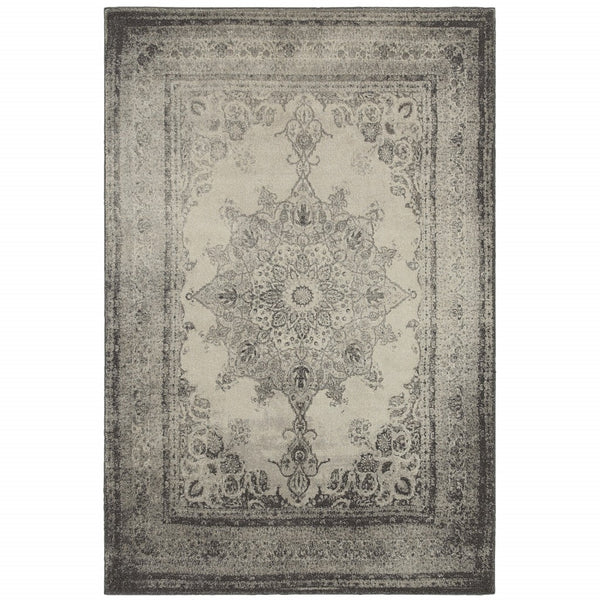 5?x8? Ivory and Gray Pale Medallion Area Rug