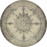 8? Round Ivory and Gray Pale Medallion Area Rug
