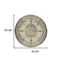 8? Round Ivory and Gray Pale Medallion Area Rug