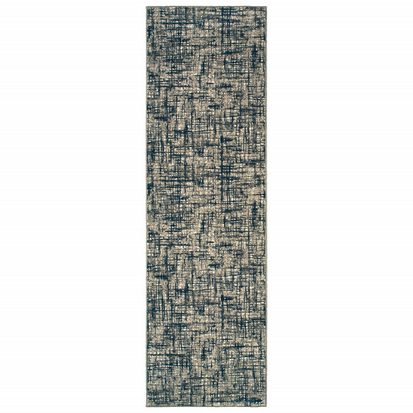 2?x8? Gray and Navy Abstract Runner Rug