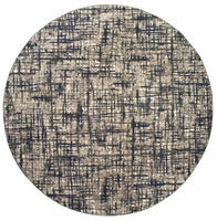 8? Round Gray and Navy Abstract Area Rug