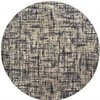 8? Round Gray and Navy Abstract Area Rug