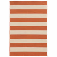 5?x8? Orange and Ivory Striped Indoor Outdoor Area Rug