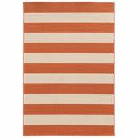 7?x10? Orange and Ivory Striped Indoor Outdoor Area Rug