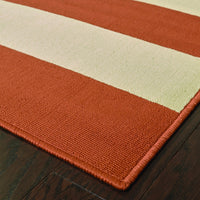 7?x10? Orange and Ivory Striped Indoor Outdoor Area Rug