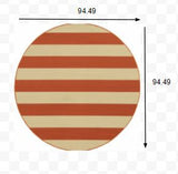 8? Round Orange and Ivory Striped Indoor Outdoor Area Rug