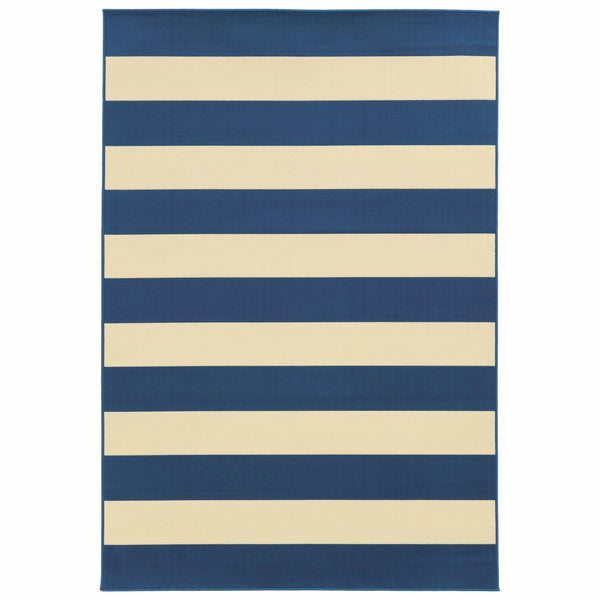 4?x6? Blue and Ivory Striped Indoor Outdoor Area Rug