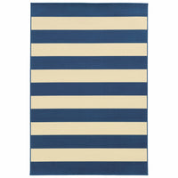 5?x8? Blue and Ivory Striped Indoor Outdoor Area Rug