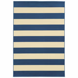 7?x10? Blue and Ivory Striped Indoor Outdoor Area Rug