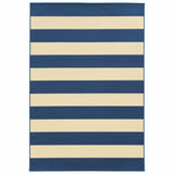 8?x11? Blue and Ivory Striped Indoor Outdoor Area Rug