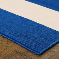 8?x11? Blue and Ivory Striped Indoor Outdoor Area Rug