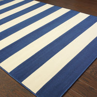 8?x11? Blue and Ivory Striped Indoor Outdoor Area Rug