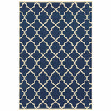 3?x5? Blue and Ivory Trellis Indoor Outdoor Area Rug