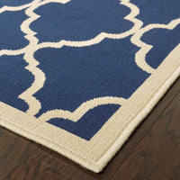 8? Round Blue and Ivory Trellis Indoor Outdoor Area Rug