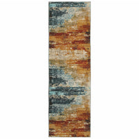 2?x8? Blue and Red Distressed Runner Rug