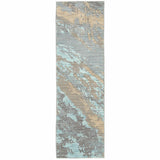 2?x8? Blue and Gray Abstract Impasto Runner Rug