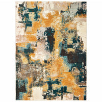 2?x3? Blue and Gold Abstract Strokes Scatter Rug