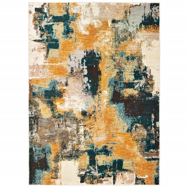 2?x3? Blue and Gold Abstract Strokes Scatter Rug