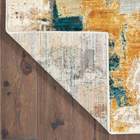 2?x3? Blue and Gold Abstract Strokes Scatter Rug