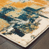 7?x10? Blue and Gold Abstract Strokes Area Rug