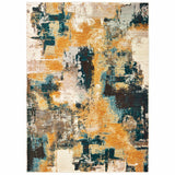 8?x11? Blue and Gold Abstract Strokes Area Rug