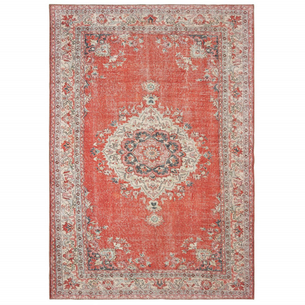 2?x3? Red and Gray Oriental Scatter Rug