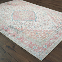 2?x3? Ivory and Pink Oriental Scatter Rug